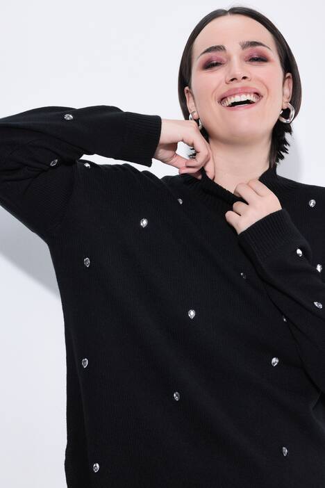 Trui, siersteentjes, oversized, opstaande kraag, lange mouwen