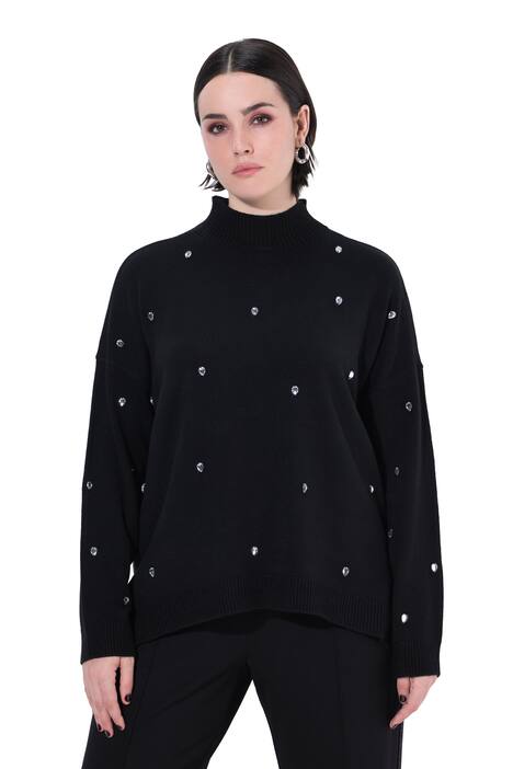 Svetr, ozdobné kamínky, oversize, stojáček, dlouhé rukávy