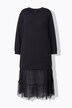 Maxi-jurk van sweatstof, tule-volant, ronde hals, lange mouwen