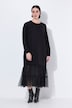 Maxi-jurk van sweatstof, tule-volant, ronde hals, lange mouwen