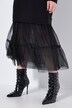Maxi-jurk van sweatstof, tule-volant, ronde hals, lange mouwen