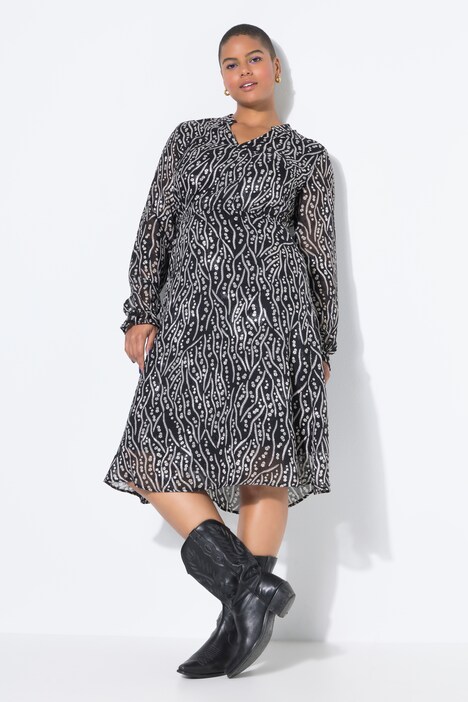 Ribbon Bloom Long Sleeve A-Line Dress
