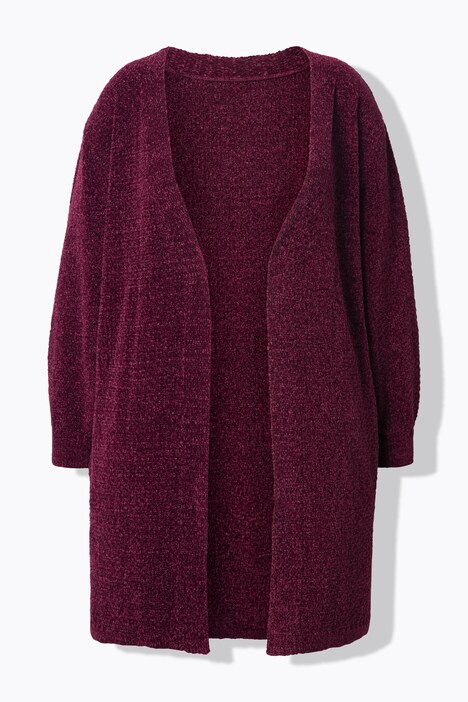 Chenille-Strickjacke, V-Ausschnitt, offene Form, Langarm