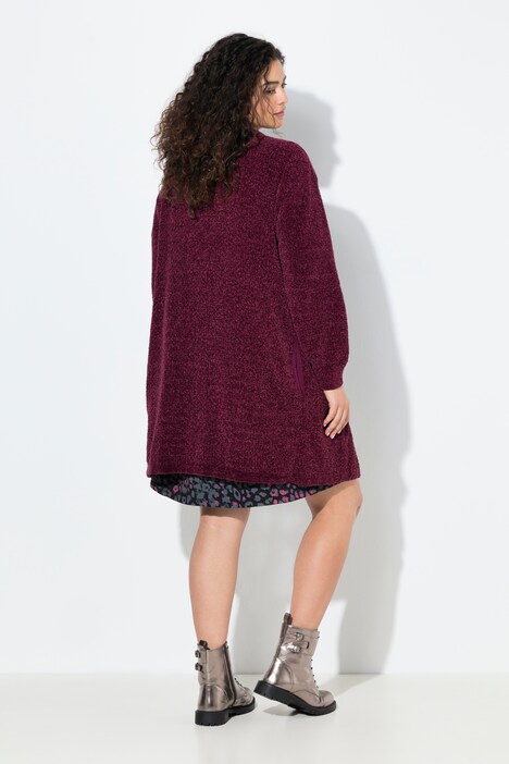 Chenille-Strickjacke, V-Ausschnitt, offene Form, Langarm