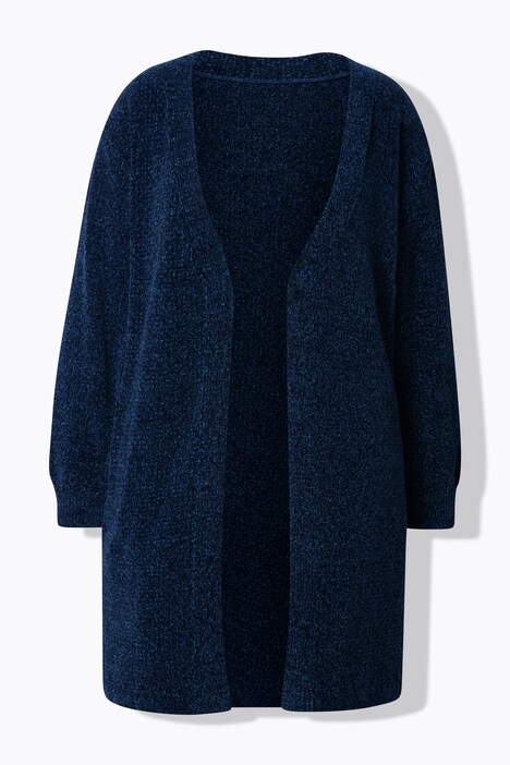 Chenille-Strickjacke, V-Ausschnitt, offene Form, Langarm