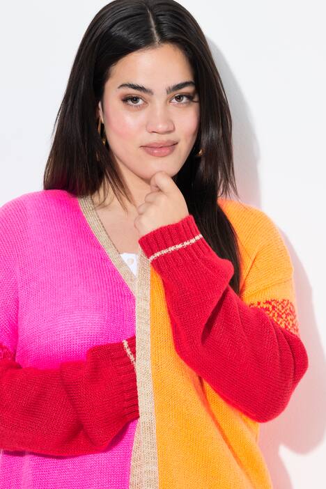 Chaqueta de punto, ajuste cómodo, color blocking