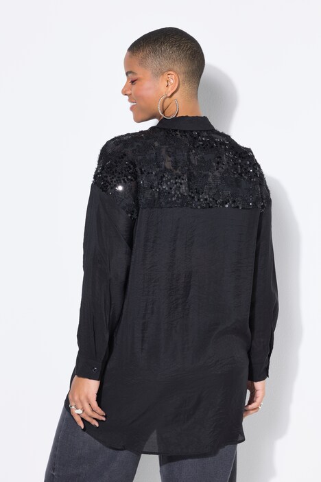 Bluse, oversized, Fransen und Pailletten auf den Schultern