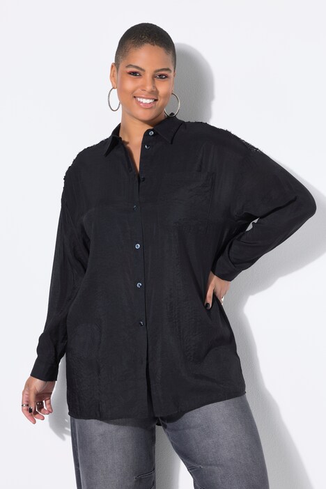 Bluse, oversized, Fransen und Pailletten auf den Schultern