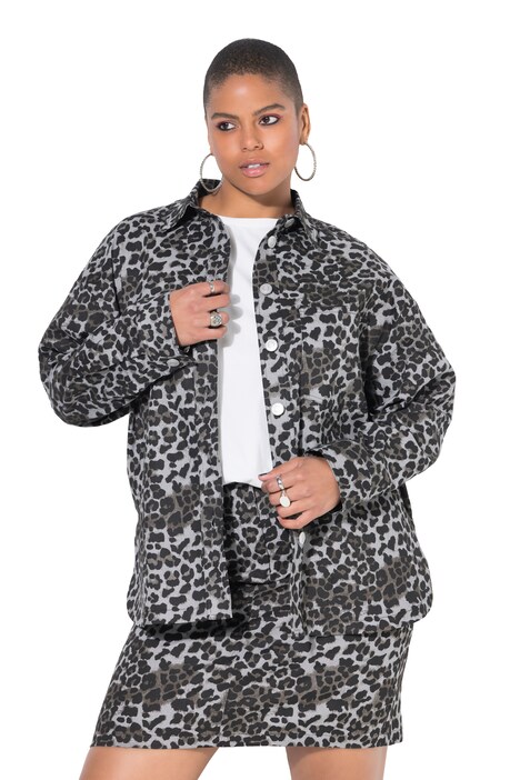 Džínová košile, oversize, leopardí vzor