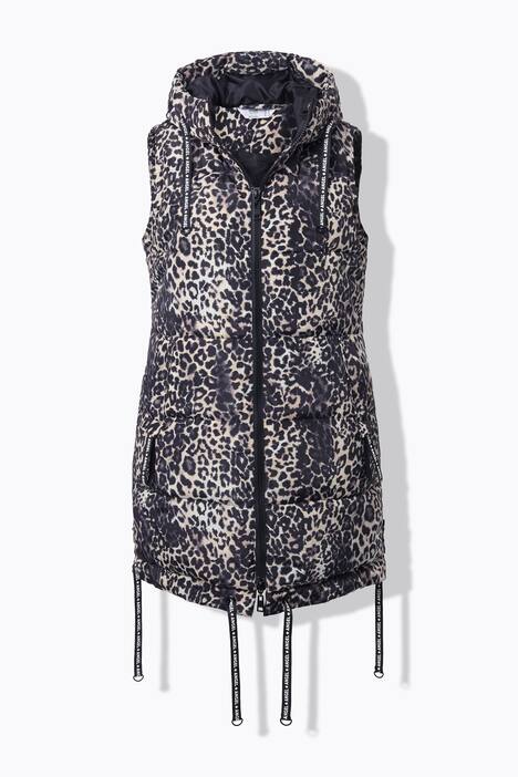 Chaleco largo acolchado, ajuste regular, cintas decorativas de leopardo