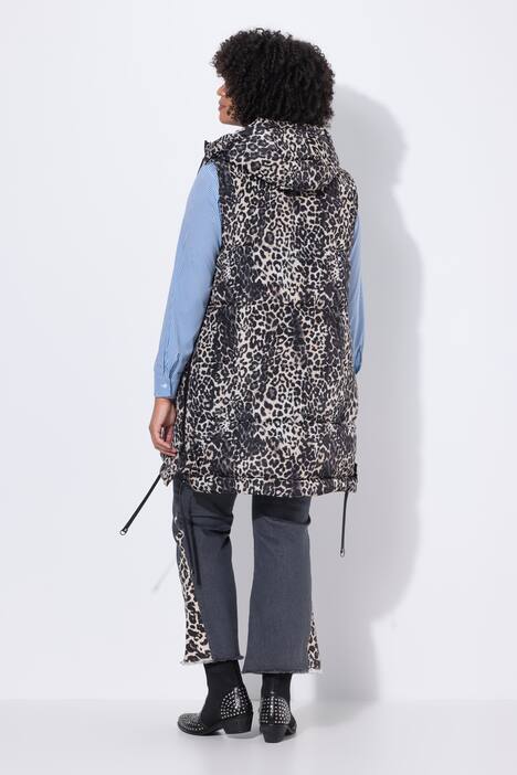 Chaleco largo acolchado, ajuste regular, cintas decorativas de leopardo