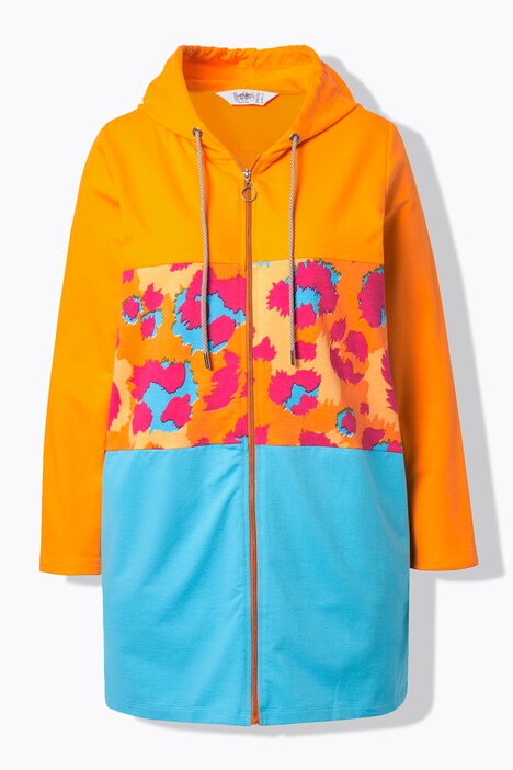 Long-Sweatjacke, A-Linie, Leo-Streifen, Rücken-Wording