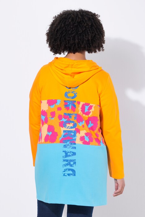 Long-Sweatjacke, A-Linie, Leo-Streifen, Rücken-Wording