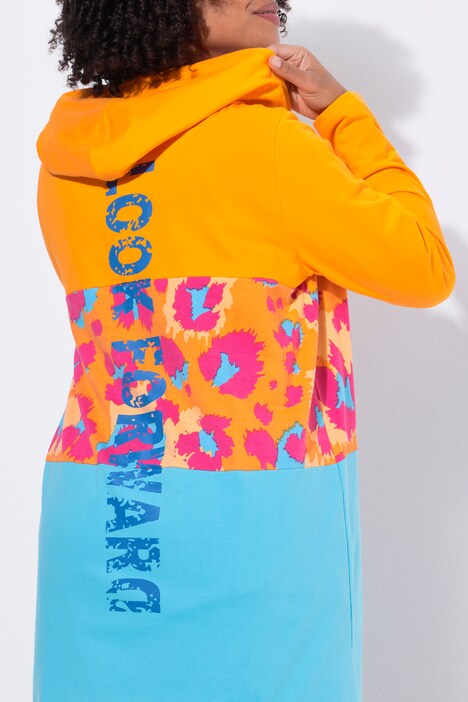 Long-Sweatjacke, A-Linie, Leo-Streifen, Rücken-Wording