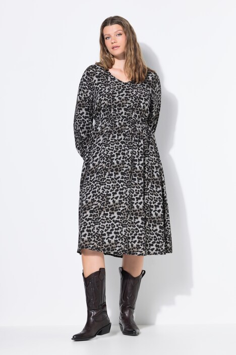 Midi-jurk, A-lijn, leo, elastische taille
