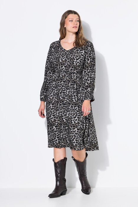 Midi-jurk, A-lijn, leo, elastische taille