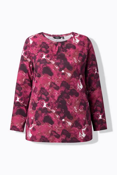 Shirt, Blüten, Zierfalten, A-Linie, Rundhals, Langarm