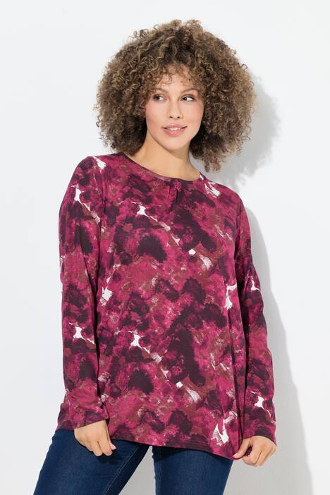 Shirt, Blüten, Zierfalten, A-Linie, Rundhals, Langarm