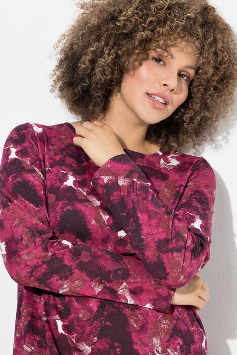 Shirt, Blüten, Zierfalten, A-Linie, Rundhals, Langarm