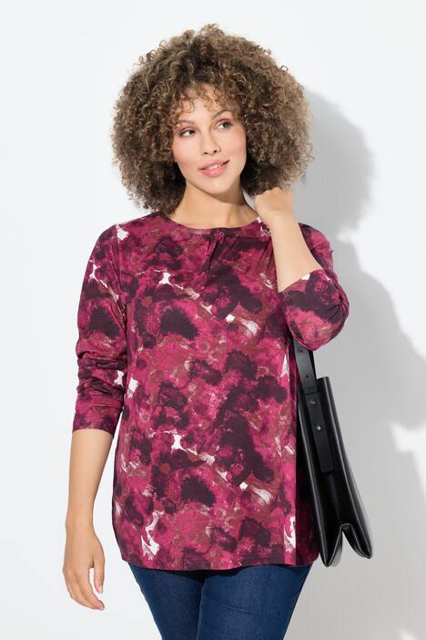 Shirt, Blüten, Zierfalten, A-Linie, Rundhals, Langarm