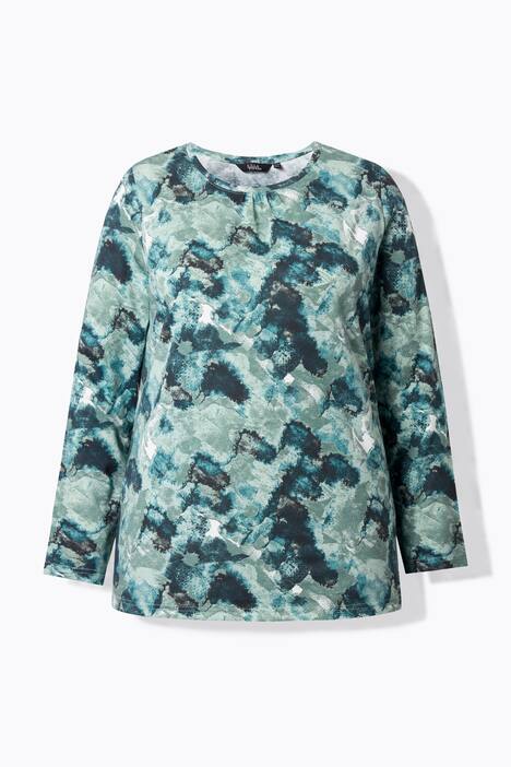 Shirt, bloemen, decoratieve plooien, A-lijn, ronde hals, 3/4-mouwen