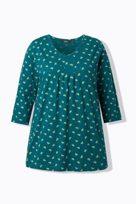 T-shirt, blomstret, A-form, V-udskæring og 3/4-lange ærmer