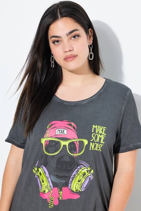 T-shirt dal taglio svasato con cane in stile hip-hop