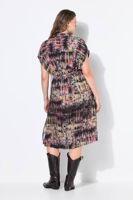 Vestido midi, forma en A, leopardo, cintura elástica