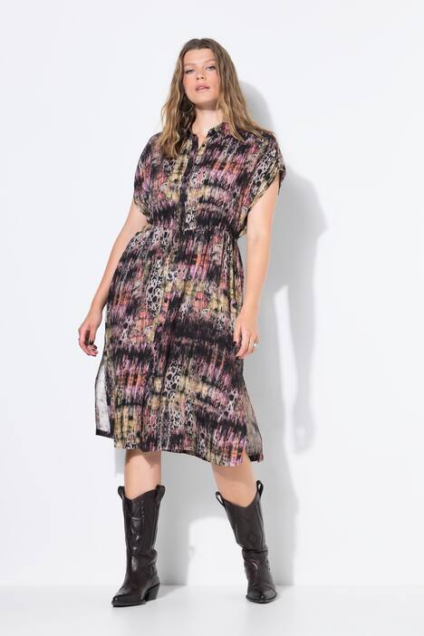Vestido midi, forma en A, leopardo, cintura elástica