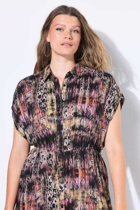 Vestido midi, forma en A, leopardo, cintura elástica