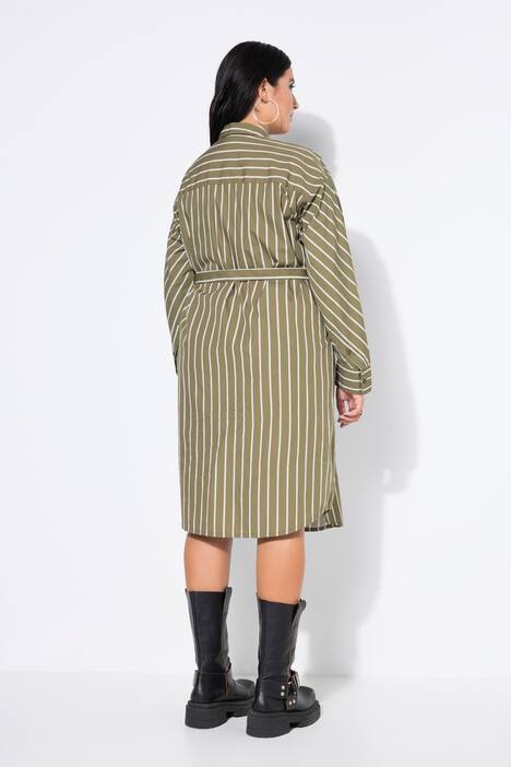 Midi-skjorteblusekjole, oversized, striber