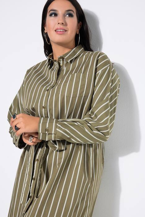 Midi-skjorteblusekjole, oversized, striber