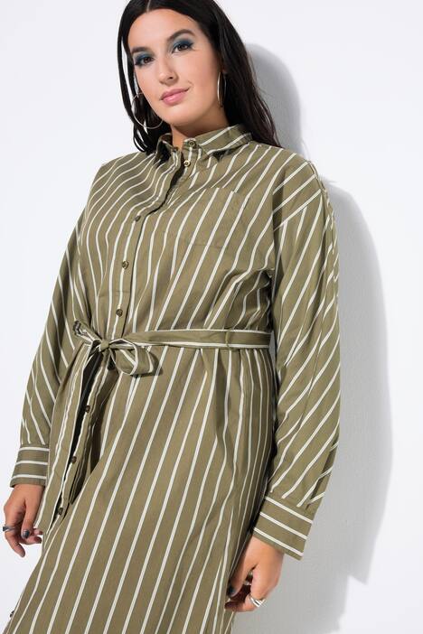 Midi-skjorteblusekjole, oversized, striber