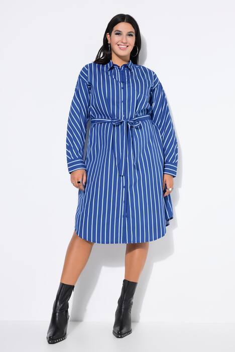 Midi-skjorteblusekjole, oversized, striber