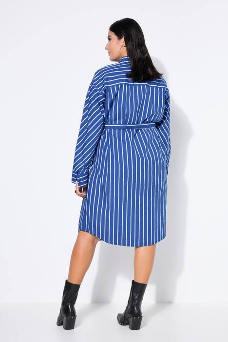 Midi-skjorteblusekjole, oversized, striber