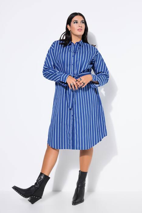 Midi-skjorteblusekjole, oversized, striber