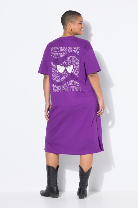 T-shirt-midikjole, oversized, stort print på ryggen