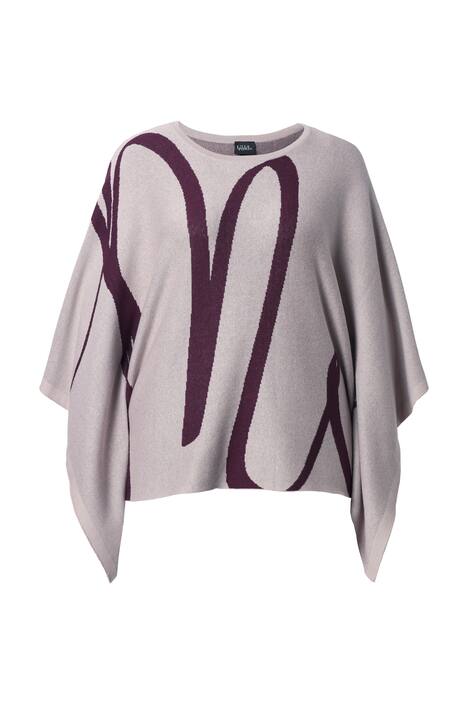 Úpletové pončo, tahy štětcem, oversize, kulatý výstřih