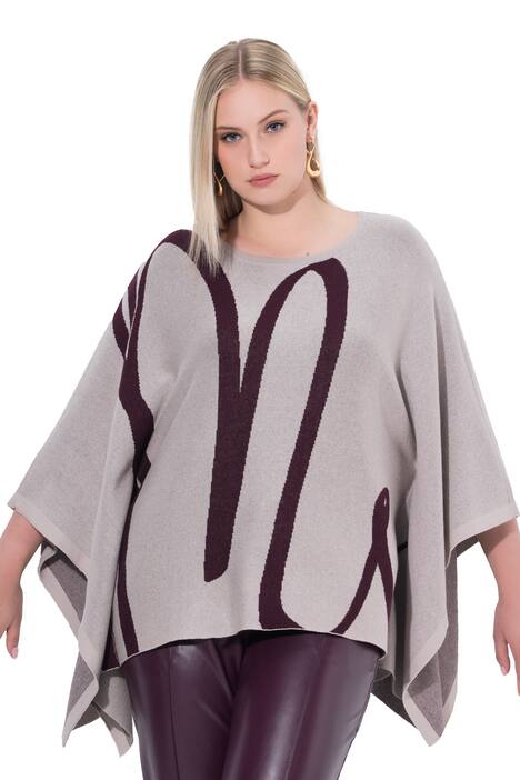 Úpletové pončo, tahy štětcem, oversize, kulatý výstřih