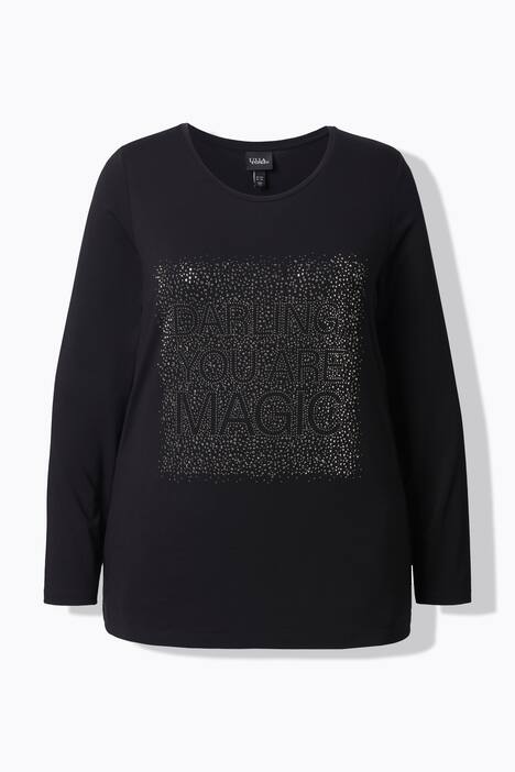 T-shirt à strass. Col rond, manches longues. Coupe Classic