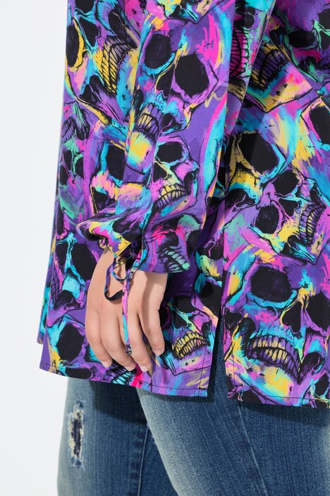 Tunique manches 3/4, motif tête de mort, coupe évasée