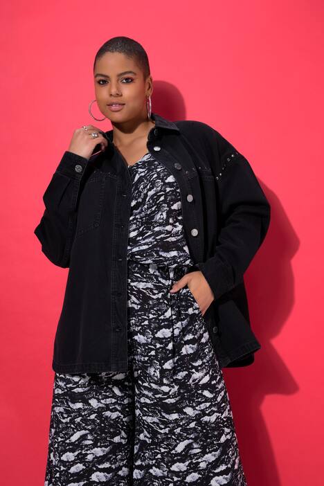 Denim overhemd, oversized, sierstuds