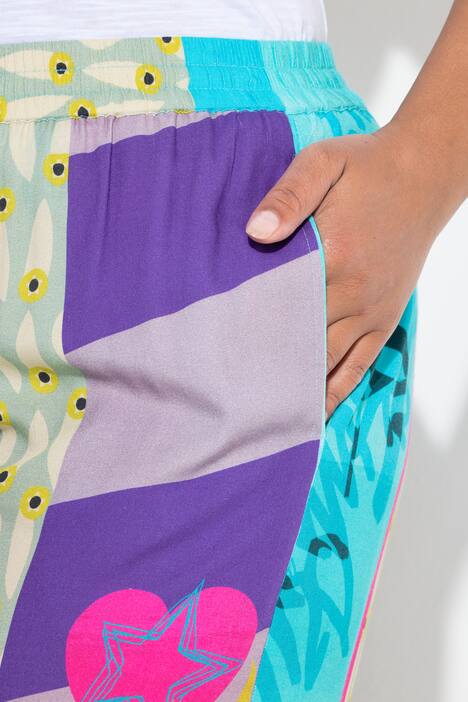 Bukser, lige pasform, allover-print i farver, elastisk linning