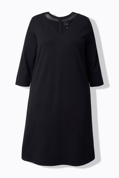 Robe midi avec empiècement en mesh, décolleté rond et manches 3/4