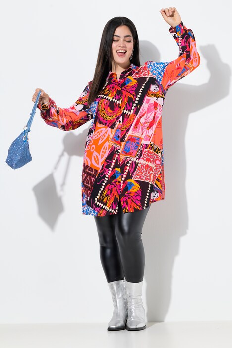 Camicia dal taglio dritto con fantasia patchwork