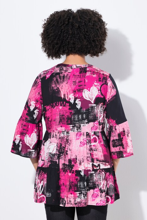 Blouse, graphic pattern, flounces