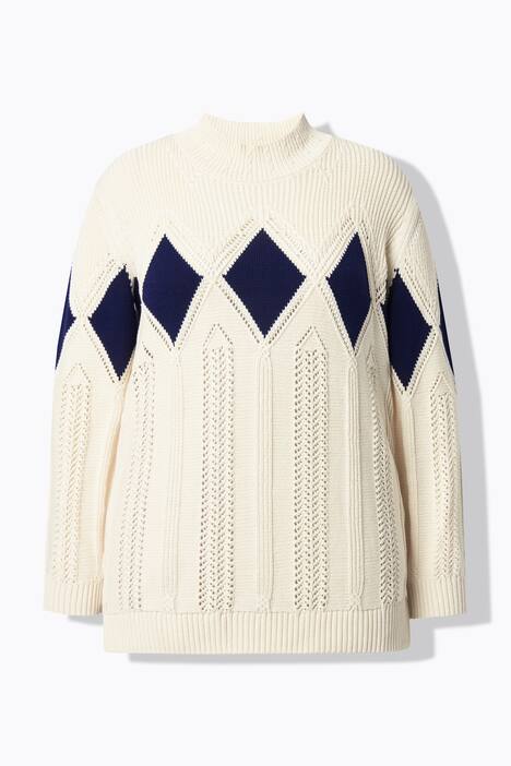 Pullover, Ajourstrick, Stehkragen, Langarm, Biobaumwolle
