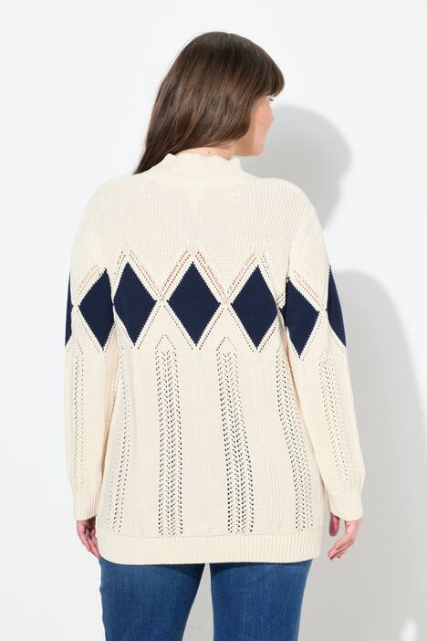 Pullover, Ajourstrick, Stehkragen, Langarm, Biobaumwolle