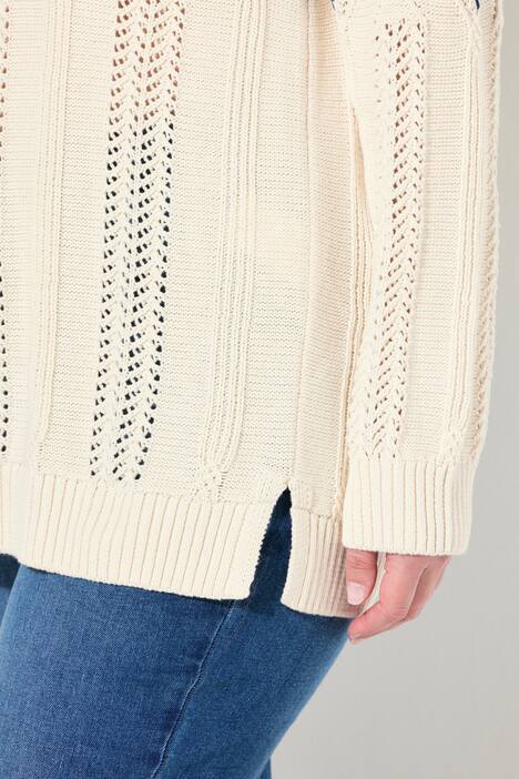 Pullover, Ajourstrick, Stehkragen, Langarm, Biobaumwolle
