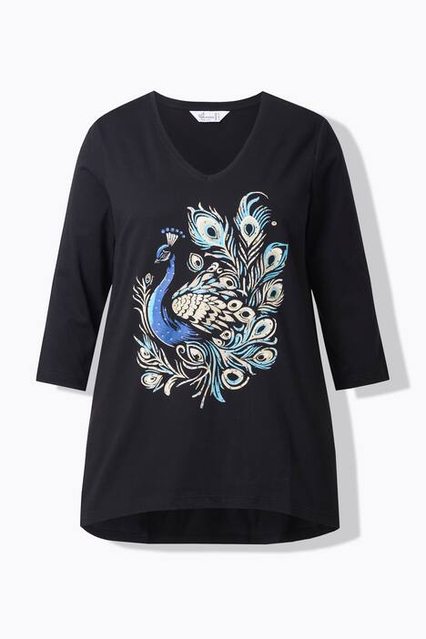 T-shirt dal taglio svasato con piume di pavone e maniche a 3/4